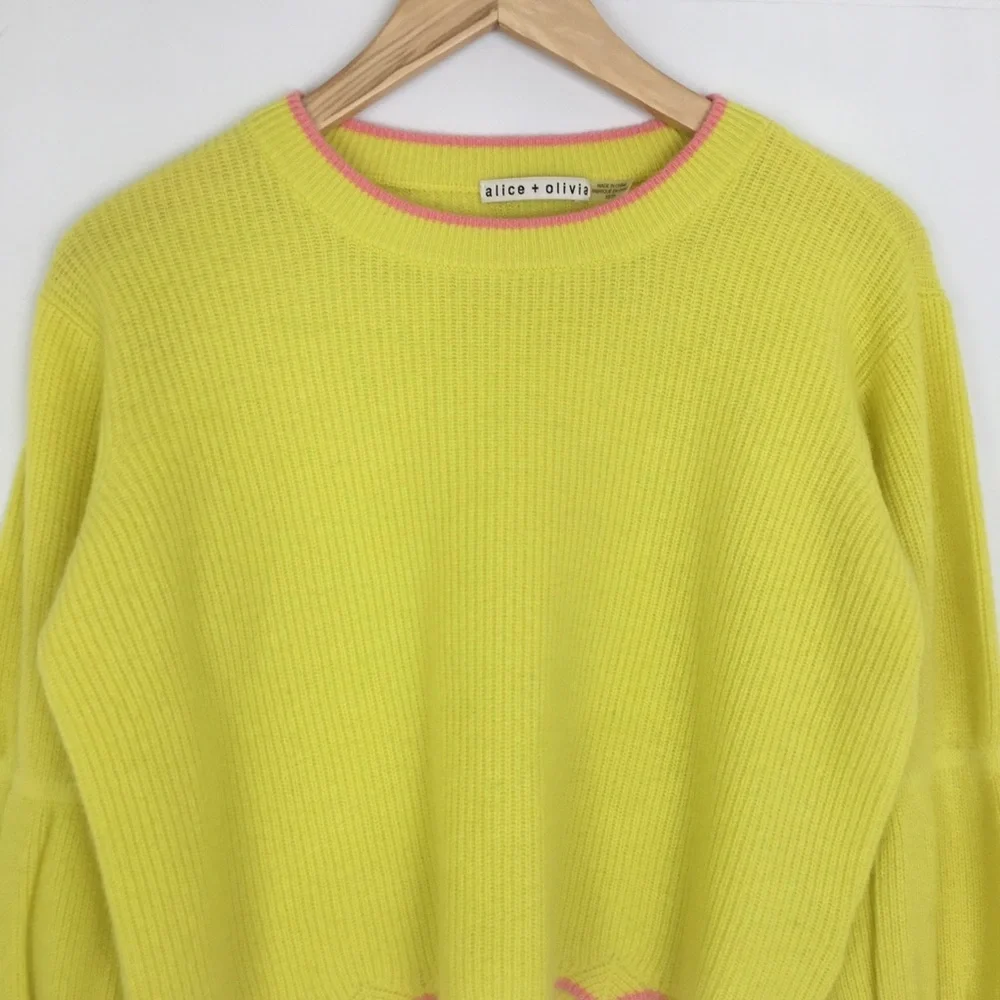 Alice + Olivia Cashmere Sweater Yellow Statement Bell Sleeve Women’s Size XS - Picture 3 of 11
